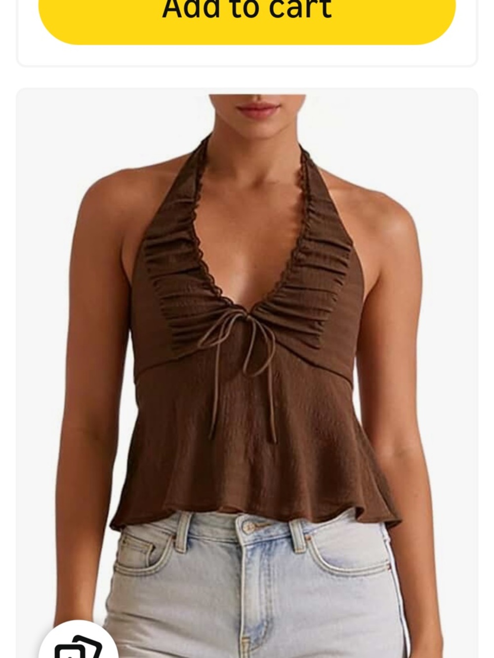Brown Halter Ruffle-Trim Tank Top